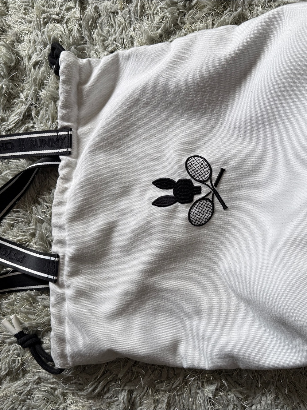 Psycho Bunny White Tote tennis bag with Black Logo and Straps